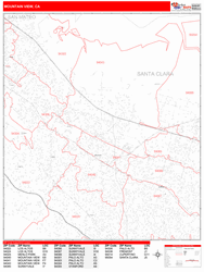 Mountain View Zip Code Wall Map