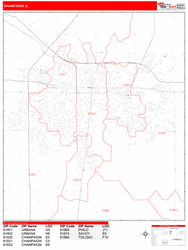 Champaign Zip Code Wall Map