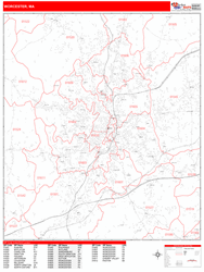 Worcester Zip Code Wall Map