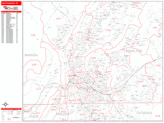 Chattanooga Zip Code Wall Map