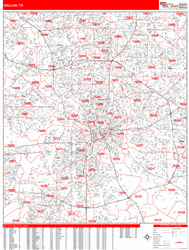 Dallas Zip Code Wall Map