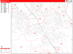 League City Zip Code Wall Map