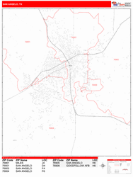 San Angelo Zip Code Wall Map