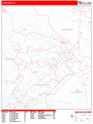 Lynchburg Zip Code Wall Map