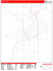 Janesville Zip Code Wall Map