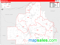 Bibb County, AL Zip Code Wall Map