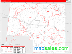 Marion County, AL Zip Code Wall Map