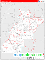 Talladega County, AL Zip Code Wall Map