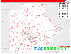 Tuscaloosa County, AL Zip Code Wall Map