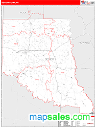 Sevier County, AR Zip Code Wall Map