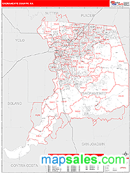 Sacramento County, CA Zip Code Wall Map