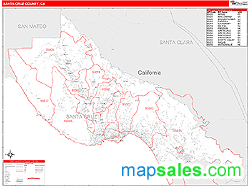 Santa Cruz County, CA Zip Code Wall Map