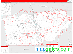 Tehama County, CA Zip Code Wall Map