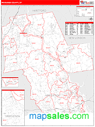 Middlesex County, CT Zip Code Wall Map