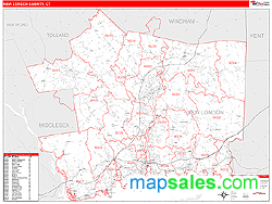 New London County, CT Zip Code Wall Map