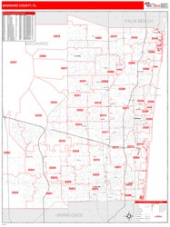 Broward County, FL Zip Code Wall Map