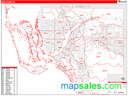 Lee County, FL Zip Code Wall Map