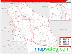 Bulloch County, GA Zip Code Wall Map