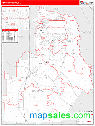 Houston County, GA Zip Code Wall Map