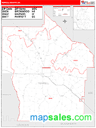 Terrell County, GA Zip Code Wall Map