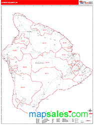 Hawaii County, HI Zip Code Wall Map