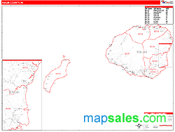 Kauai County, HI Zip Code Wall Map