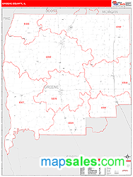 Greene County, IL Zip Code Wall Map
