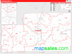 Kankakee County, IL Zip Code Wall Map