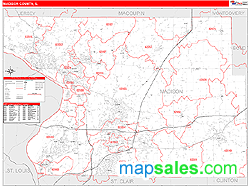 Madison County, IL Zip Code Wall Map