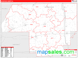 Woodford County, IL Zip Code Wall Map