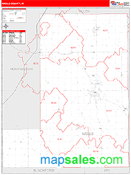 Wells County, IN Zip Code Wall Map