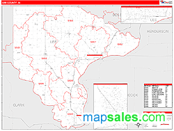 Lee County, IA Zip Code Wall Map