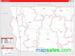 Mills County, IA Zip Code Wall Map