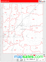 Butler County, KS Zip Code Wall Map