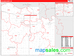 Douglas County, KS Zip Code Wall Map