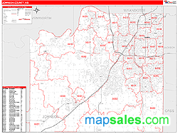 Johnson County, KS Zip Code Wall Map