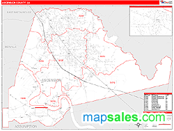 Ascension County, LA Zip Code Wall Map