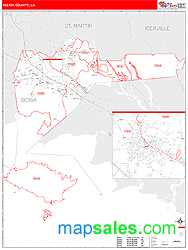 Iberia County, LA Zip Code Wall Map