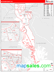 Jefferson County, LA Zip Code Wall Map