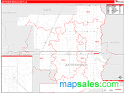 Jefferson Davis County, LA Zip Code Wall Map