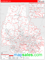 Baltimore County, MD Zip Code Wall Map