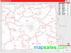 Lenawee County, MI Zip Code Wall Map