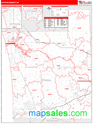 Ottawa County, MI Zip Code Wall Map