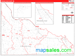 Presque Isle County, MI Zip Code Wall Map