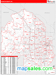 Hennepin County, MN Zip Code Wall Map