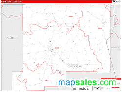 Chickasaw County, MS Zip Code Wall Map