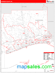 Harrison County, MS Zip Code Wall Map