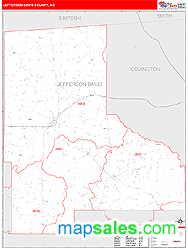 Jefferson Davis County, MS Zip Code Wall Map