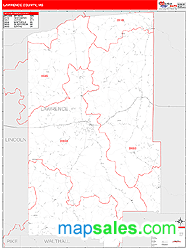 Lawrence County, MS Zip Code Wall Map