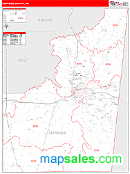 Lowndes County, MS Zip Code Wall Map